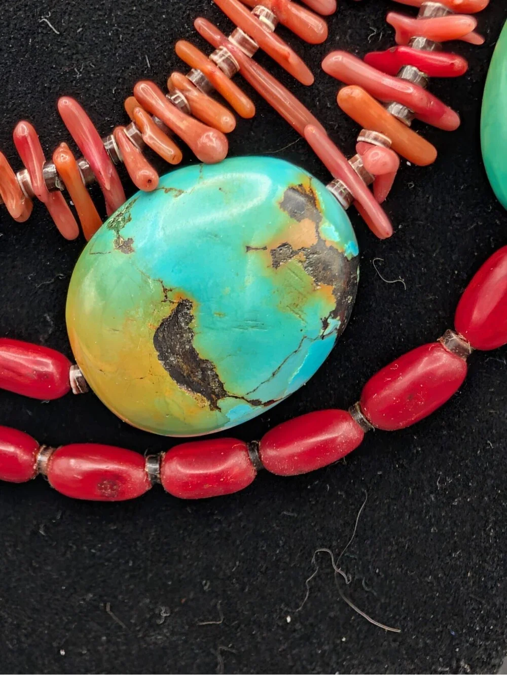 Vintage Large Turquoise Red Coral Branch 925 Sterling Silver Statement Necklace